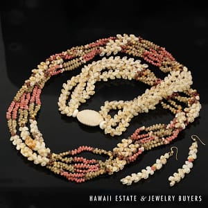 Three-Strand Multi-Colored Kipona Ni'ihau Shell Lei - Image 2