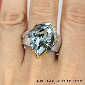 Platinum & 18K Gold Fantasy Cut Aquamarine & Diamond Ring SIZE 8.75 #2295-02 - Image 2