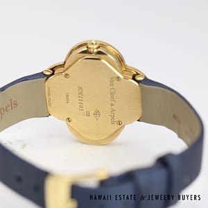 Van Cleef & Arpels 18K YG Alhambra Watch With Diamond Bezel & MOP Dial with Blue Strap - Image 6