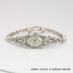 Elgin 3ctw SI/GH Diamond 14k White Gold Ladies Watch with Safety Chain Size 6, 23.6g - Image 2