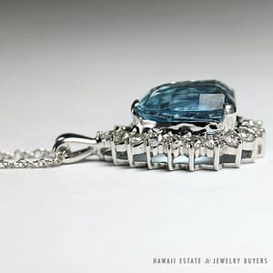 NATURAL AQUAMARINE & 0.72CTW DIAMOND 14K WHITE GOLD PENDANT & NECKLACE W/ GEMOLOGIST APPRAISAL - Image 4