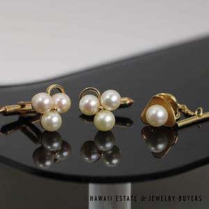 7-7.5mm Cultured Pearl 14k Yellow Gold Cufflink and Tie Tack Set - Image 2