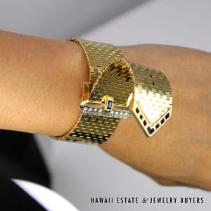 1.25ctw Sapphire & 0.50ctw Diamond 14K Yellow Gold Adjustable Buckle Bracelet - Image 9