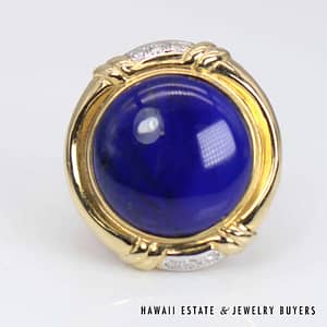 15mm Round Lapis 0.03ctw Diamond Ring 14k Yellow Gold Size 6, 8.6g - Image 2