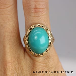 Ming's Turquoise Ring 14k Yellow Gold Size 6, 8.2g