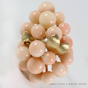 Vintage Ming's Hawaii Angel Skin Coral Ball Cluster 14K Ring (Size 5.75)