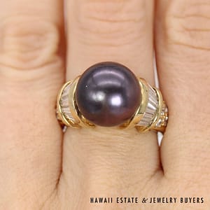 18K Yellow Gold Tahitian Pearl and Diamond Ring SIZE 6.5 #AM021820-02 - Image 2
