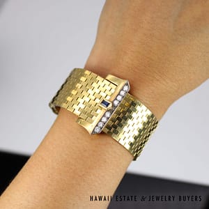 1.25ctw Sapphire & 0.50ctw Diamond 14K Yellow Gold Adjustable Buckle Bracelet - Image 7