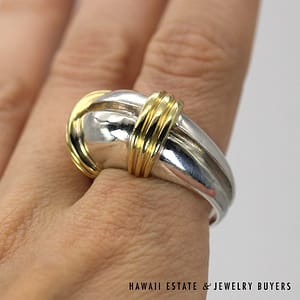18K Yellow Gold and Sterling Silver Atlas Inspired Ring SIZE 9.5 #2853-06 - Image 2