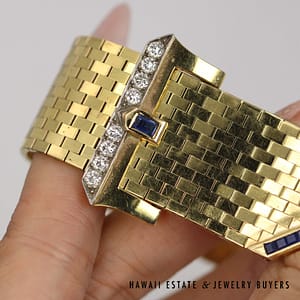 1.25ctw Sapphire & 0.50ctw Diamond 14K Yellow Gold Adjustable Buckle Bracelet - Image 2