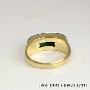 GIA Type A Mottled Green Jade Saddle Ring 14k Yellow Gold 22x8mm Size 13 - Image 6