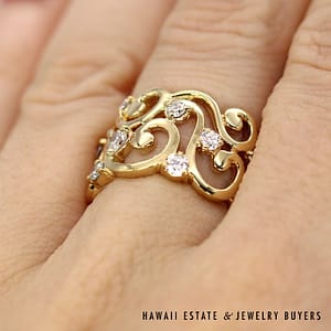 14K Yellow Gold and Diamond Scroll Ring SIZE 6 #MC103122-03 - Image 2