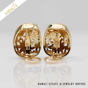 MING'S 9.3g 14KYG FOUR SEASONS EARRINGS MEASURE 21 x 16mm WITH OMEGA CLIP - Image 4