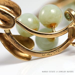 MING'S HAWAII JADE BEAD CLUSTER 14K YELLOW GOLD SIGNED EARRINGS - Image 3