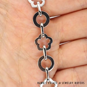 Chanel 18K White Gold Camellia Floral / Circle Link Bracelet SIZE 6.75 #3121-02 - Image 5