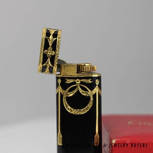 Cartier Roy King Rare Baroque Black & Gold Lighter w/ box