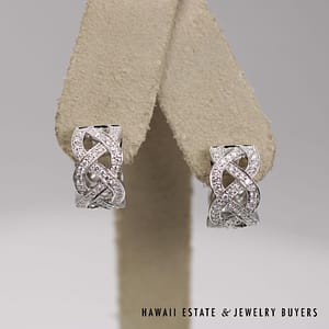1.82ctw SI/HI Diamond Basketweave 14k White Gold Huggie Earrings and Ring Set Size 9, 19.9g - Image 2