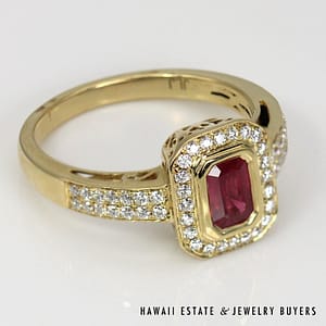 070821-4114K Yellow Gold Emerald Cut Ruby and Diamond Ring SIZE 7.5 #070821-41 - Image 2