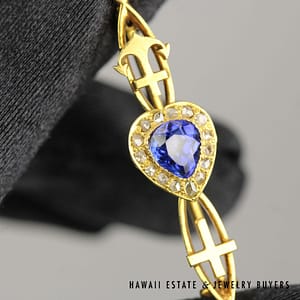 GIA 1.50ct Lab Grown Sapphire 0.50ctw Rose Cut Diamond 14k Yellow Gold Brooch - Image 2