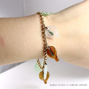 VINTAGE JADE PERIDOT PETAL LEAF 14K YELLOW GOLD BRACELET 7.5" - Image 3