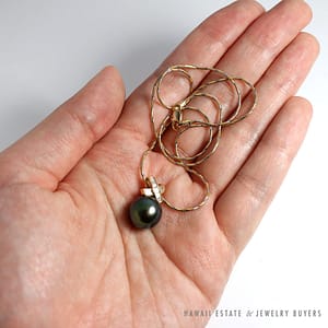 VINTAGE TAHITIAN BLACK PEARL 11.6MM 18K YELLOW GOLD PENDANT & 14K NECKLACE CHAIN - Image 3