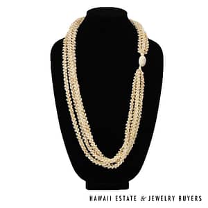 Four-Strand Ni'ihau Shell Lei: Pikake Momi Lenalena 36 inches #RM112420-04 - Image 2