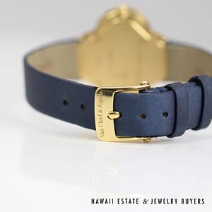 Van Cleef & Arpels 18K YG Alhambra Watch With Diamond Bezel & MOP Dial with Blue Strap - Image 5