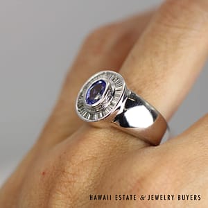 2.25ctw Tanzanite and 7ctw Baguette Diamonds 14K White Gold Ring Size 7.5 - Image 2