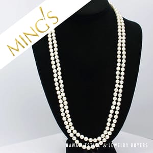 Ming's 6-6.5mm Cultured Pearl Double Strand Necklace with 14k Yellow Gold Round Green Jade Scroll Clasp - Image 2