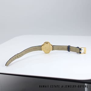Van Cleef & Arpels 18K YG Alhambra Watch With Diamond Bezel & MOP Dial with Blue Strap - Image 11