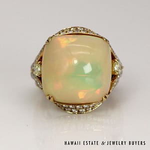 18K Yellow Gold Ethiopian Opal and Diamond Ring SIZE 5.25 #2684-02 - Image 2