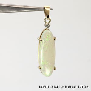 9K Yellow Gold Opal and Diamond Pendant #