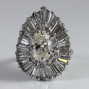 2.0ct Oval Diamond Large Cluster 14k White Gold Ring