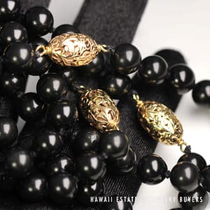 Ming's Black Jade and Gold Ball 14k Yellow Gold 30" Necklace and Earring Set - Image 2