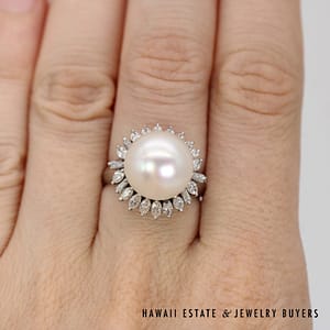 12mm South Sea Pearl With 0.91ctw Diamond Platinum Ring Size 6 - Image 2
