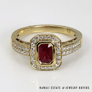 070821-4114K Yellow Gold Emerald Cut Ruby and Diamond Ring SIZE 7.5 #070821-41