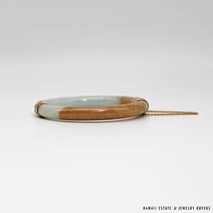 MING'S 42.9g 14KYG GREY & BROWN JADE HINGED BANGLE BRACELET SIZE 7 - Image 10