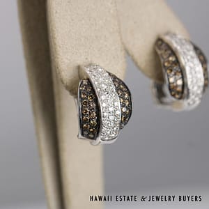 2ctw Chocolate & White Diamond Clip 18K White Gold Earrings - Image 2