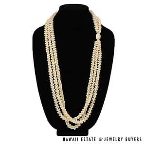 Three-Strand Ni'ihau Shell Lei: Pikake Momi Lenalena 38 inches #IT040521-01 - Image 2