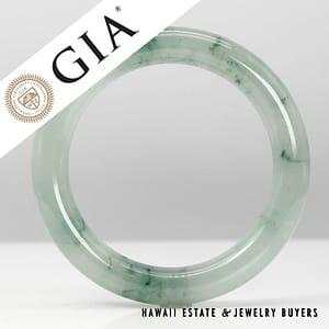 GIA Natural Gray and Green Jadeite Jade Bangle Bracelet Size 7