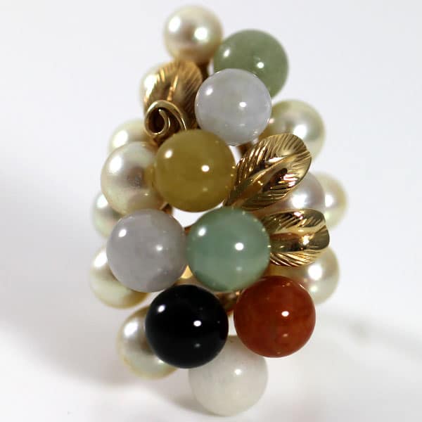 Ming's Hawaii Multi-Color Jade & Pearl Ring