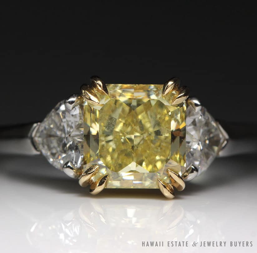 HARRY WINSTON 2.09CT DIAMOND RING GIA CERTIFIED NATURAL FANCY INTENSE YELLOW