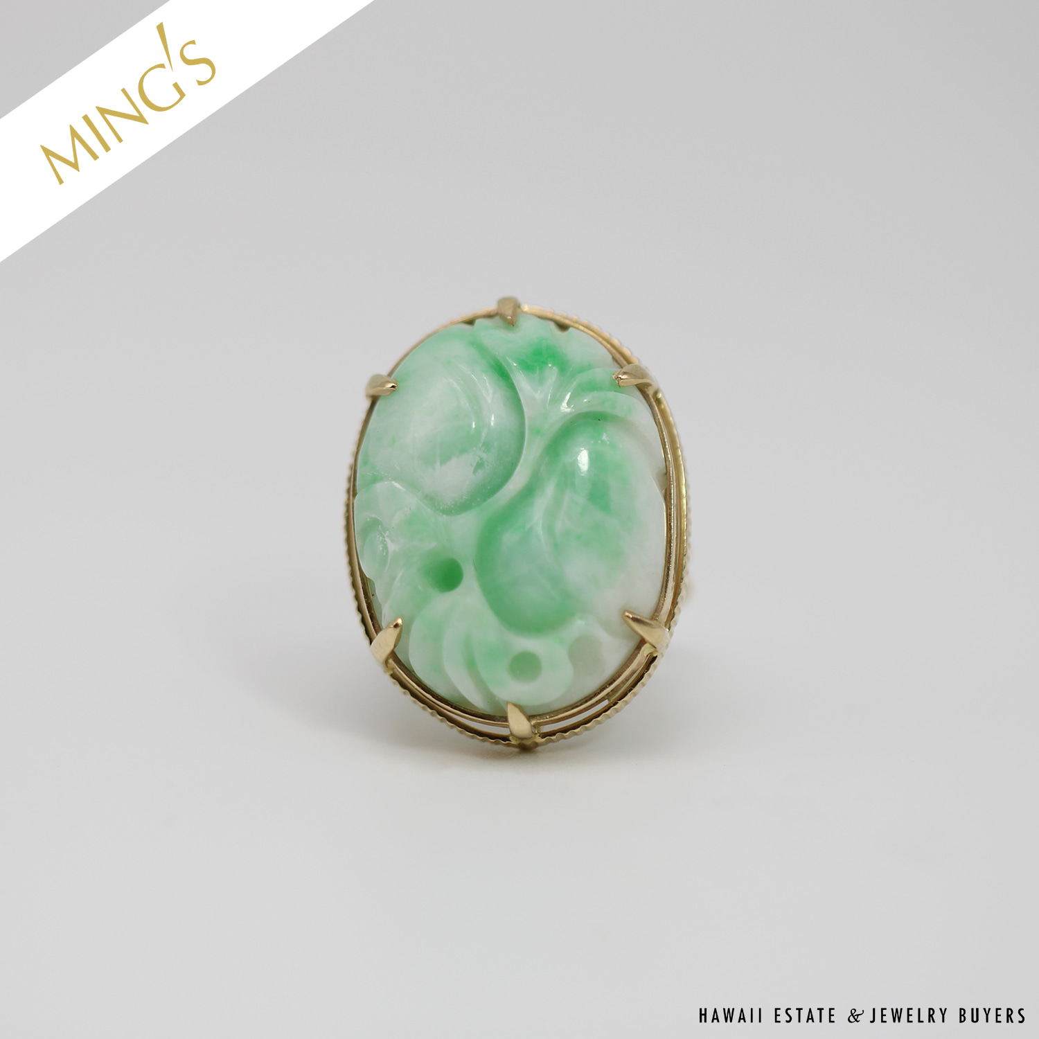 The Extraordinary Yin & Yang Ring, Half Green / Half White Jadeite Jade (Grade A) Hand Carved Ring, Size 9 outlets 3/4 US