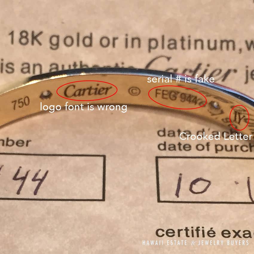 A counterfeit Cartier Love Bracelet