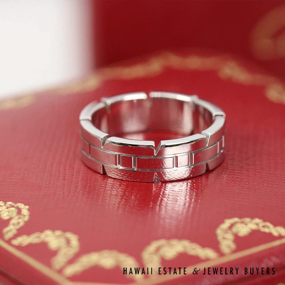 Cartier Tank Francaise 18K White Gold Ring Size 56 w/ Boxes and