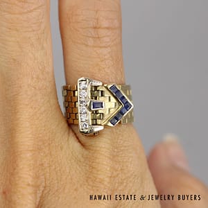 0.45ctw Sapphire 0.12ctw Diamond Adjustable Buckle Ring, 8.8g