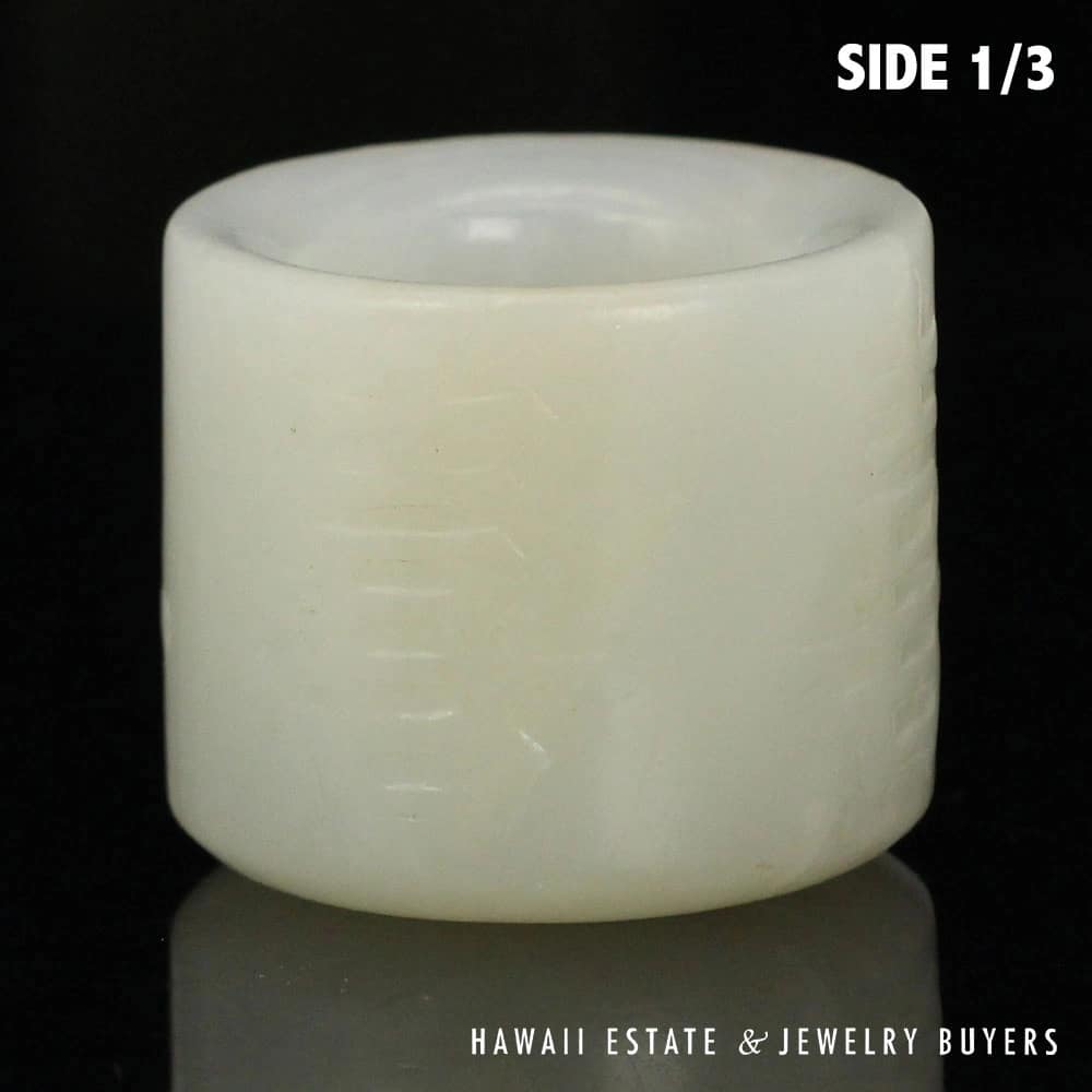 Qing Era Carved Mutton Fat Jade 'Longevity Archer's Ring SIZE 9.75 - Image 4