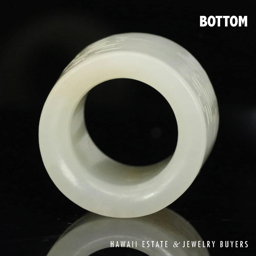 Qing Era Carved Mutton Fat Jade 'Longevity Archer's Ring SIZE 9.75 - Image 3