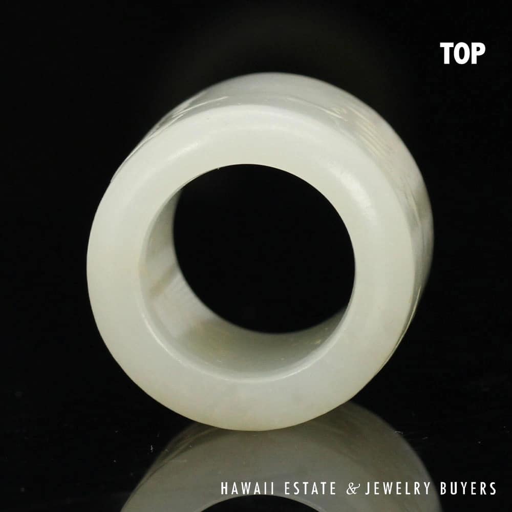 Qing Era Carved Mutton Fat Jade 'Longevity Archer's Ring SIZE 9.75 - Image 2