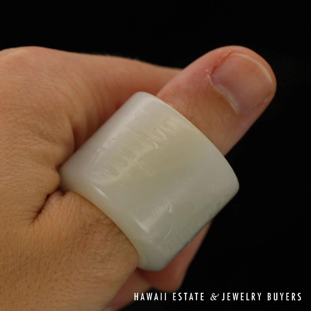 Qing Era Carved Mutton Fat Jade 'Longevity Archer's Ring SIZE 9.75